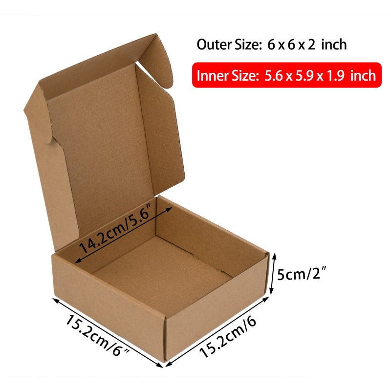 Sodissa 6x6x2 Inches Shipping Boxes Pack of 25  Brown Corrugated Cardboard Boxes for Small Bussiness  Packing and Mailing - Image 2